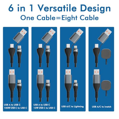 100W Multi Charge Cable for Apple iWatch/Dual USB C/Lightning, 10FT - size: AC to 2C+L+iWatch(10FT)