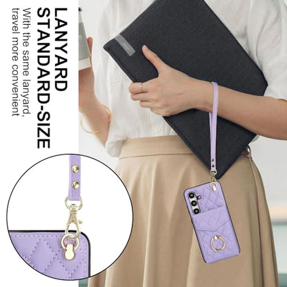 Asuwish Phone Case for Samsung Galaxy S24 5G Wallet Cover with Tempered Glass Screen Protector and Crossbody Wrist Strap Ring Stand RFID Blocking Credit Card Holder Cell S 24 24S G5 Women Girls Purple - color: Purple