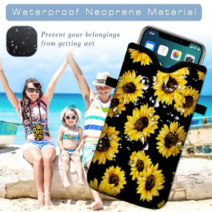 Universal Neoprene Cell Phone Pouch 7.1 X 4 in Mobile Protection Case Bag with Crossbody Strap/Neck Lanyard Sunflower Printed Pattern - color: Sunflower Printed Pattern