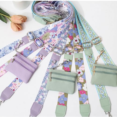 Phone Strap with Zippered Pouch, Clip and Go Strap for Phone with Wallet Crossbody, Adjustable Crossbody Phone Strap-1 - color: Bow Pink