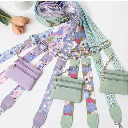 Phone Strap with Zippered Pouch, Clip and Go Strap for Phone with Wallet Crossbody, Adjustable Crossbody Phone Strap-1 - color: Flower White