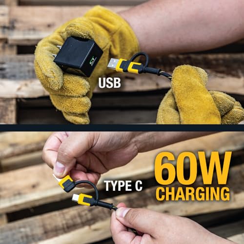 DEWALT Heavy Duty 4-in-1 Cable, Type C/MicroUSB/USB, (6ft, Black)