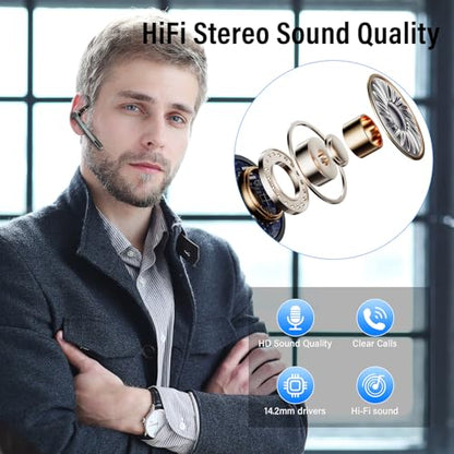 Bluetooth Headset, 2026 Wireless Bluetooth 5.3 Earpiece, 60 Hours Single-Ear Headset with Mute Button, Dual Noise Cancelling Mics, IP7 Waterproof Hands Free Headphone for Trucker, Business, Black