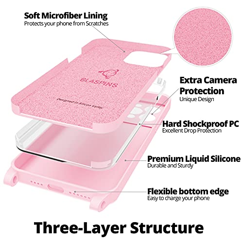 Crossbody Lanyard Strap Case for iPhone 14 Pro Max, Neck Cross Body, Adjustable Holder Removable, Drop Protection Shockproof, Hands-Free Silicone Case 6.7 inch, 150 cm Strap, iP14PM - Pink - color: Pink