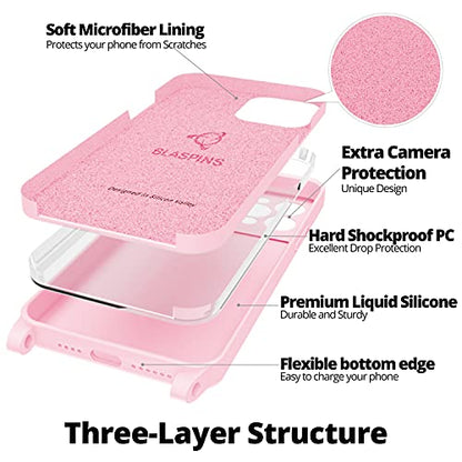 Crossbody Lanyard Strap Case for iPhone 14 Pro Max, Neck Cross Body, Adjustable Holder Removable, Drop Protection Shockproof, Hands-Free Silicone Case 6.7 inch, 150 cm Strap, iP14PM - Pink - color: Pink