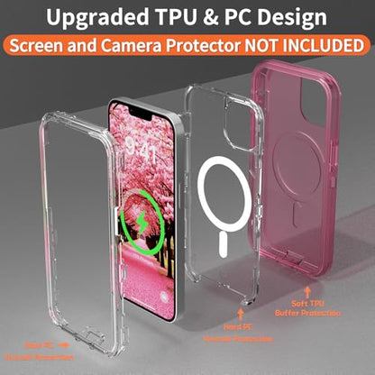 Follaroma Magnetic for iPhone 14 Plus Case,Heavy Duty Phone Cases,Pink,6.7" | Compatible with MagSafe, Heavy Duty Shock proof Protection, Military-Grade Anti-Drop, Dual Layer Transparent Protective Cover - color: Pink, size: iPhone 14 Plus 6.7''
