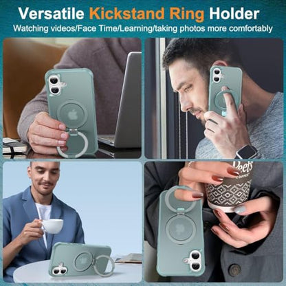 CHAOFEnG Magnetic Compatible with iPhone 16 Plus Case with Stand [Military Grade Drop Tested][Compatible with Magnet] Ring Translucent Slim Hard Back Soft Edge, Teal Green - color: Teal Green, size: iPhone 16 Plus