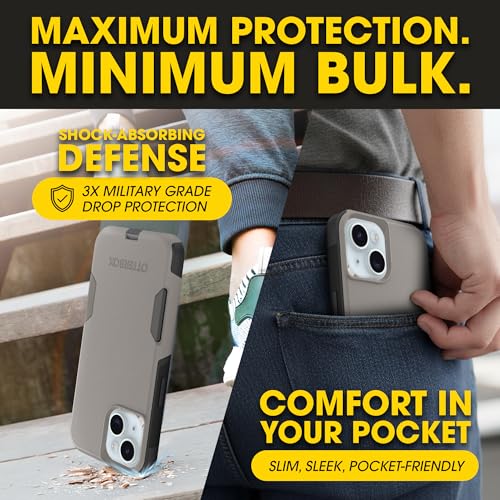 OtterBox iPhone 17e, 16e, 15, 14, 13 Commuter Series Case - Grey & Black | 3X Military Drop Protection - Slim - Dual-Layer Shockproof Design - Pocket-Friendly - Raised Edges - Port Covers - color: Grey