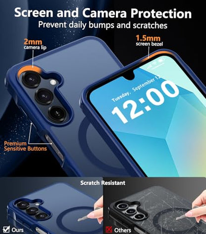 for Samsung Galaxy A16 5G Case with 2X Screen Protector, Magnetic Military Grade Shockproof Case Translucent Back Slim Rugged Bumper Cover for Galaxy A16 5G Phone Case-6.7 inch, Blue - color: Blue