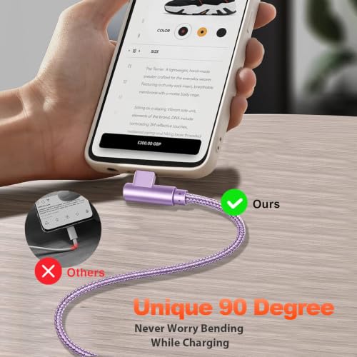 OCEEK USB-A to USB-C Right-Angle Cable 3Pack 6FT, Nylon Braided - size: 6FT