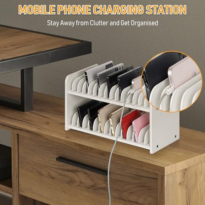 30-Grid Wooden Cell Phone Holder stand with 1-30 Number Stickers, White - color: White