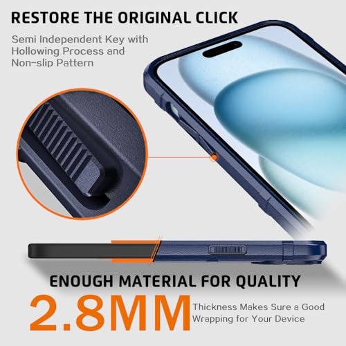 Rugged Shield 8ft Drop Proof TPU Thick Armor Tactical Protective Case Compatible with iPhone 15 Plus (6.7 inches) - Navy Blue - color: Navy Blue, size: iPhone 15 Plus