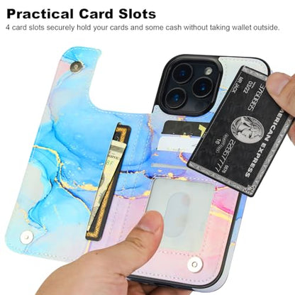 HAOPINSH for iPhone 16 Pro Max Wallet Case with Card Holder, Pink Blue Marble Pattern Back Flip Folio PU Leather Kickstand Card Slots Case for Women Girls, Double Magnetic Clasp Shockproof Cover 6.9" - color: Pink Blue Marble