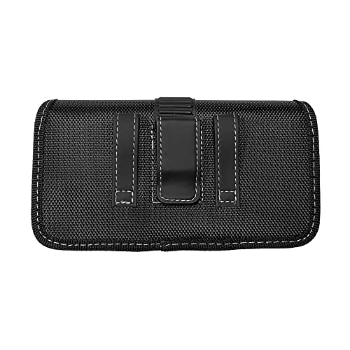 Nylon Cellphone Holster for Cricket magic 5g,icon 5,Ovation 3,Motivate Max,Nokia c110,TCL ion x,ion v, S22/Note20 Ultra-Horizontal Case Canvas Waist Carrying Pouch with Belt Clip/Loops,Black - size: Large