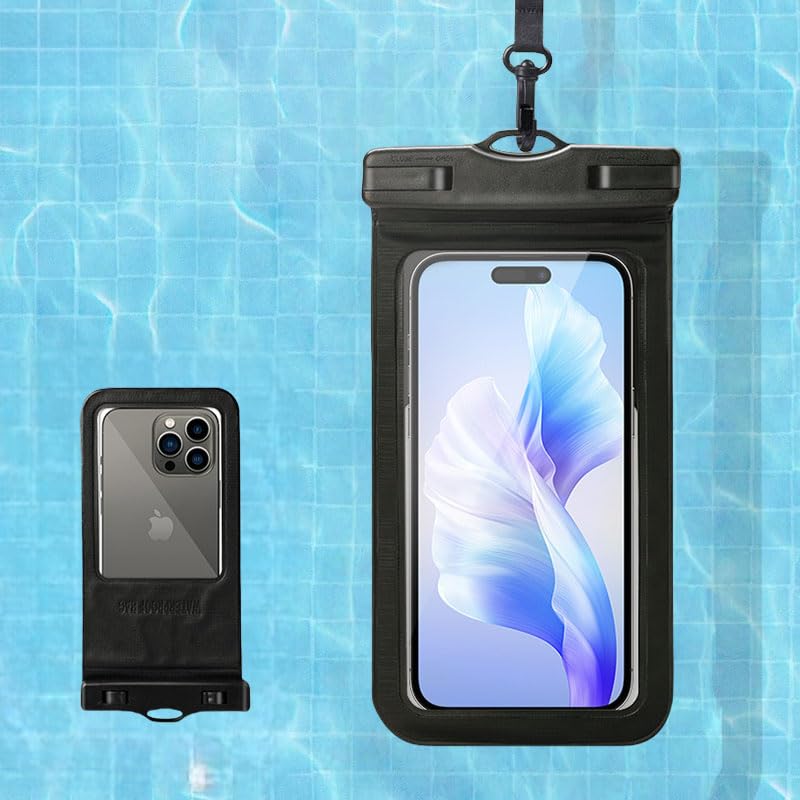 Floating Waterproof Phone Pouch Up to 7.2", Snorkeling Dry Bag with Lanyard, Protector Case for iPhone16 15 14 13 12 11 Pro Max Plus XR, Underwater Sensitivity Touch and Clarity Photography, Black - color: Black