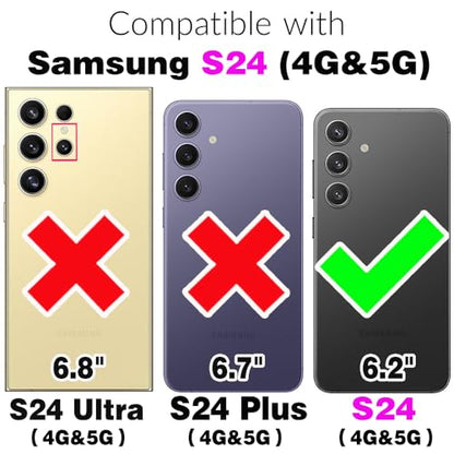 Phone Case for Samsung Galaxy S24 5G Wallet Cover with Tempered Glass Screen Protector Crossbody Wrist Strap Ring RFID Blocking Credit Card Holder Cell S 24 24S G5 SM-S921U Women Men Girls Dark Purple - color: Dark Purple