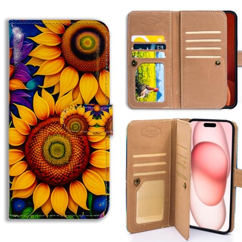 Bcov Case for iPhone 16,Beautiful Sunflowers Multifunction Leather Phone Case Wallet Flip Cover with Multi Card Slots Pocket Wrist Strap for Apple iPhone 16 - color: Beautiful Sunflowers