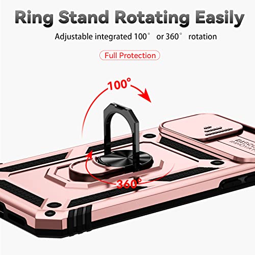 for iPhone XS Max Case with Camera Lens Cover HD Screen Protector, Dual Layer Military Grade Drop Protection Magnetic Ring Holder Kickstand Protective Phone Case for iPhone XS Max 6.5 inch (Rose Gold) - color: Rose Gold with camera cover Military-Grade 2n