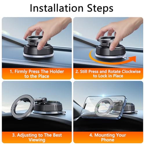 PGU for Magsafe Dashboard & Windshield Car Phone Holder 2026 89+LBS Suction & 3600gf Magnetic 360° Adjustable Phone Holders for Your Car Cell Phone Car Mount for iPhone 17-12 Series