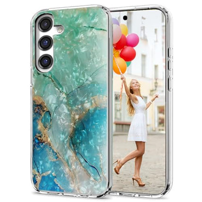 for Samsung Galaxy S24 FE Case for Girl Women Men,Full Protective Shockproof Slim Soft TPU Clear Phone Cover Cases for Galaxy S24 FE,Glitter Sparkle Shiny Pearl Luster Green Gold Marble - color: Green Gold Marble