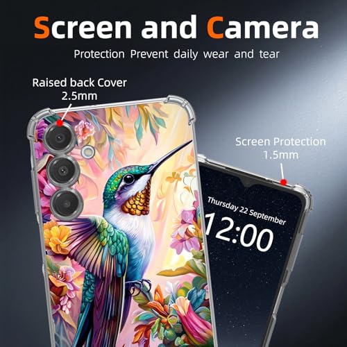 for Samsung Galaxy A16 Clear Case with [Hummingbird and Floral], Non-Yellowing Crystal Clear Soft TPU Shockproof Slim Cover, 15FT Military Grade Drop Protection