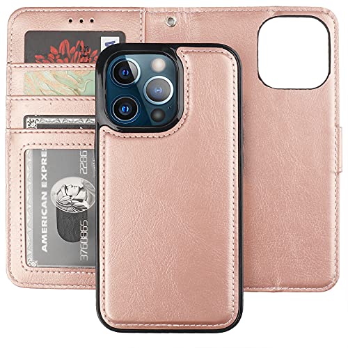 Bocasal Detachable Wallet Case Card Holder for iPhone 13 Pro, Rose Gold - color: Rose Gold