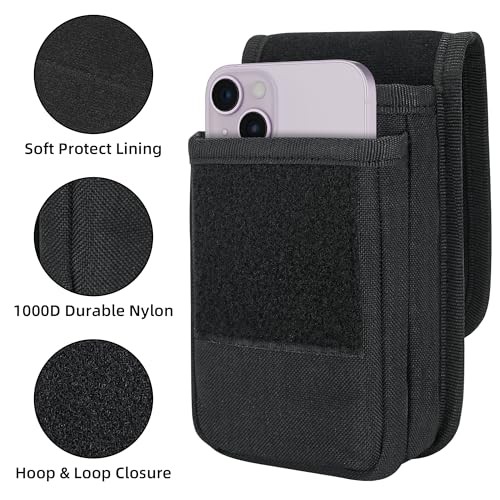 Urvoix Dual Cell Phone Pouch, Tactical MOLLE Belt Holster for Two Phones | Dual-Pocket Utility Belt Phone Holder for Power Bank & Cards, Heavy Duty Nylon Phone Bag for iPhone 17 Pro Max/16 Pro/15 Plus - color: Dual Bag