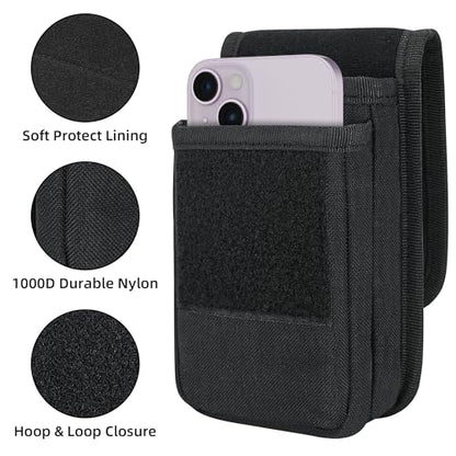 Urvoix Dual Cell Phone Pouch, Tactical MOLLE Belt Holster for Two Phones | Dual-Pocket Utility Belt Phone Holder for Power Bank & Cards, Heavy Duty Nylon Phone Bag for iPhone 17 Pro Max/16 Pro/15 Plus - color: Dual Bag