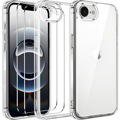 ivoler 3-in-1 Case for iPhone 17e/16e 6.1 inch, Clear | with 2 Pack Screen Protector Tempered Glass, Military Shockproof Protective Hard Back Slim Bumper Phone Cover - color: Clear, size: For Iphone 17e/16e 6.1 Inch