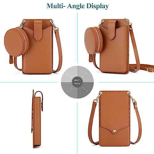 Peacocktion Small Crossbody Cell Phone Purse for Women, Lightweight Mini Small Crossbody Bags for Women with Card Slots - color: 14-brown