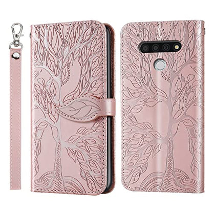 LG Stylo 6 Wallet Case with Card Holder/Slot,PU Leather Flip Folio Shell [Magnetic Closure][Wrist Strap][Kickstand] Shockproof Cover Fit LG Stylo 6(6.8''),Rose Gold - color: Rose gold, size: LG Stylo 6