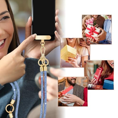 Crystal Phone Strap Crossbody and Wrist Lanyard, Anti Theft Layered & Wrist Strap Cell Phone Neck for Women - color: Light Blue Crystal