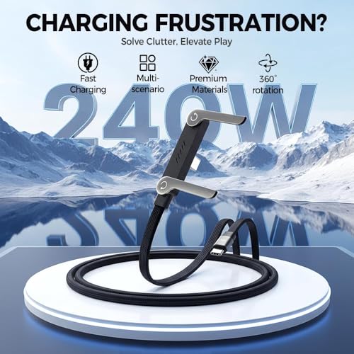 Invisible Holder Charger Cable with Stand, 240W Braided Fast Charge Cable with Built-in Phone Stand, 2-in-1 Invisible Holder Charger Cable for Gaming Office Travel