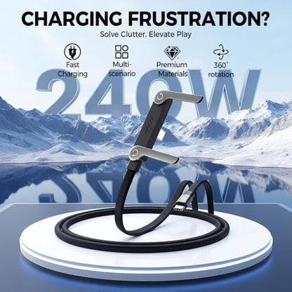 Invisible Holder Charger Cable with Stand, 240W Braided Fast Charge Cable with Built-in Phone Stand, 2-in-1 Invisible Holder Charger Cable for Gaming Office Travel