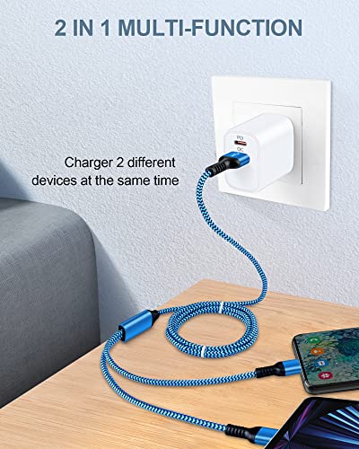 Multi USB Charger Cable, 2 in 1 USB C and Lightning Charging Cable Cord 4FT - color: Blue