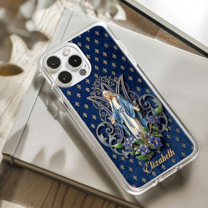 Virgin Mary Blue Lily Blessing - Personalized Clear Silicone Phone Case