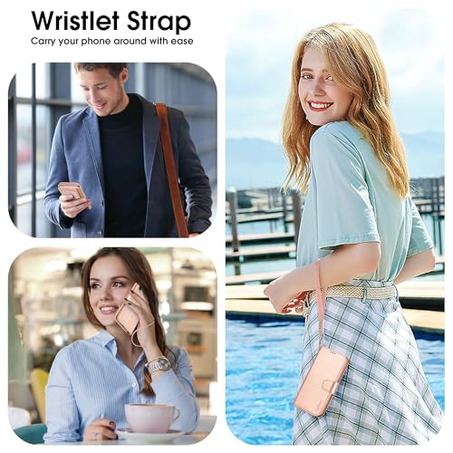 Arae Compatible with iPhone Air Case Wallet with Card Holder, Wristlet Strap Wallet Flip Cover for iPhone Air 6.5 inch Men/Women, RFID Blocking, Kickstand, Rose Gold - color: Rose Gold, size: iPhone Air 6.3 inch