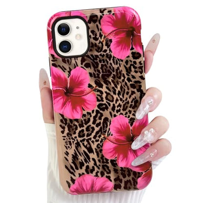 Lovmooful for iPhone 11 Case Cute Flower Leopard-Hibiscus | Compatible for iPhone 11 Case,Aesthetic,Hibiscus,Floral,2 in 1,for Women Girls,Soft TPU+PC,Shockproof,Protective - size: iPhone 11