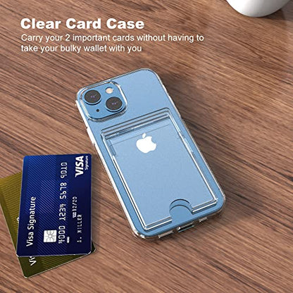 【Upgrade】 for iPhone 13 Clear Wallet Case, Anti-Yellowing Slim Fit Thin TPU Bumper + PC Back Case with 2 Cards Holder - color: Clear, size: iPhone 13