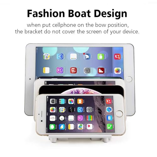 iCV Adjustable Universal Multi Device Organizer Dock Stand Holder, Compatible for iPhone, Samsung Galaxy, Google Nexus, Pixel, All Android Phone-No Charging Port (White) - color: White