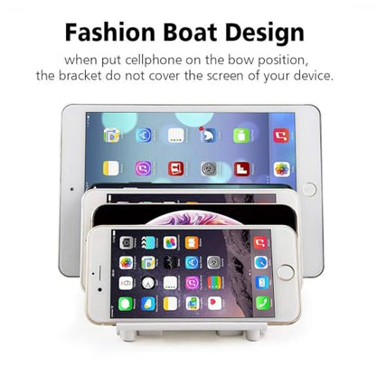 iCV Adjustable Universal Multi Device Organizer Dock Stand Holder, Compatible for iPhone, Samsung Galaxy, Google Nexus, Pixel, All Android Phone-No Charging Port (White) - color: White