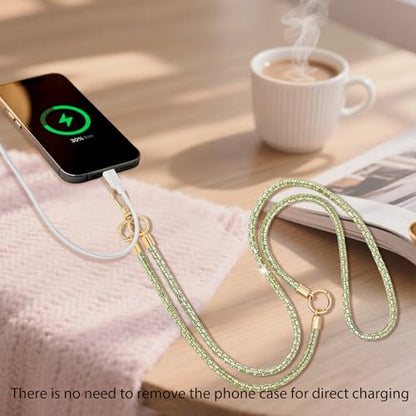 Crystal Phone Lanyard Crossbody Adjustable Rhinestone Anti-Theft Phone Strap Crossbody Cell Phone Neck Strap for Women - color: Light Yellow