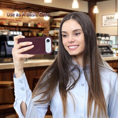 for iPhone 17 AIR Case Wallet,Compatible with MagSafe 2 in 1 Magnetic Detachable PU Leather RFID Blocking Wallet Cover Card Holder Zipper Wrist Strap Lanyard,Quilted Wine Red - color: Quilted Wine Red, size: iPhone 17 AIR
