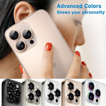 Designed for iPhone 16 Pro and 16 Pro Max Camera Lens Protector, Metal Lens Cover 9H Tempered Glass Camera Cover Anti Scratch Shockproof Screen Protector - color: Black