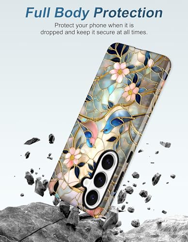 Magnetic Flower Phone Case for Samsung Galaxy A16 5G, Bird | Compatible with MagSafe, Cute Aesthetic Stained Glass Floral Design, TPU and PC Protective Phone Cover for Women Girls - color: Flower Bird