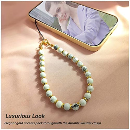 Marble Beaded Phone Wrist Strap for Women, Detachable Design - color: Marble-white