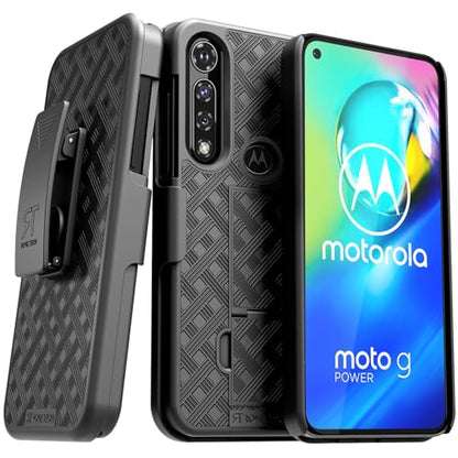 Designed for Motorola G Power Case with Belt Clip Holster | Rugged Holster & Protective Phone Case Combo with Anti-Slip Texture - Black - style: G Power 2020