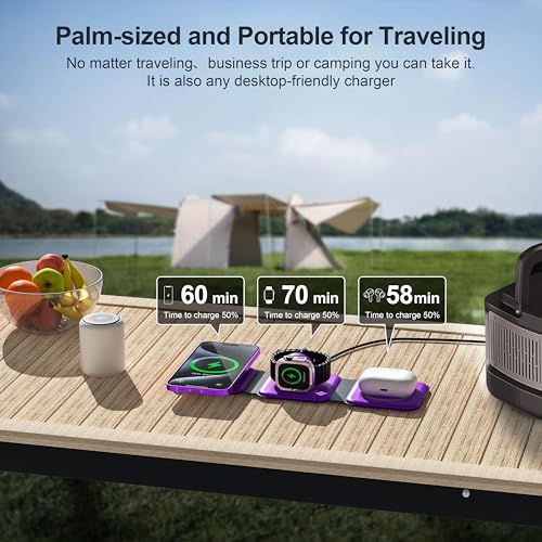 3 in 1 Charging Station for Multple Devices,Foldable 3 in 1 Wireless Charger for Travel,Nano Wireless Charging Station for iPhone16 15 14 13 12 Pro Max/Watch 10 9 8 7 6 5 4 3 Ultra/AirPod Pro - color: Purple