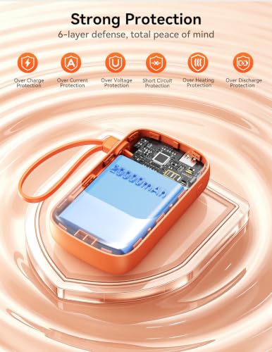 RETMSR Portable Charger 20000mAh 45W USB C Fast Charging, Built-in Cable - color: Sun Orange