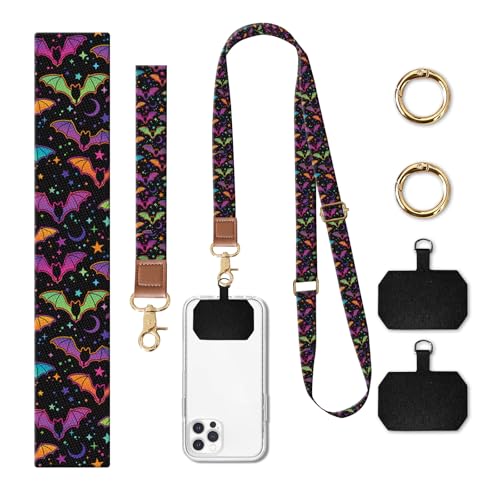 Phone Lanyard Crossbody Wrist Strap, Cute Cell Phone Lanyards for around the Neck Wristlet Wrist Strap - color: Purple Bats